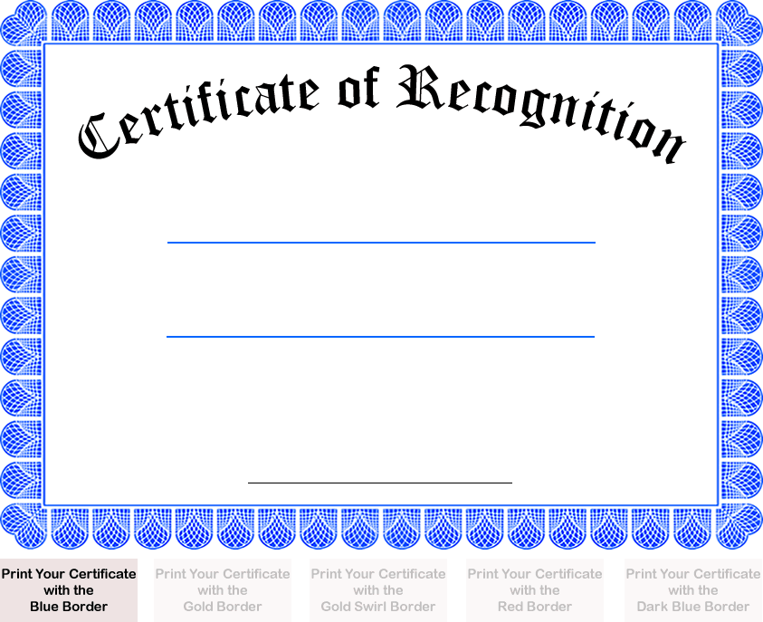 Printable Free Certificate of Recognition
