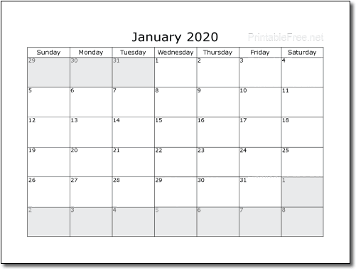 Printable Free 2020 Calendars Printable Calendar
