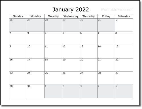 2022 Monthly Calendar Sample