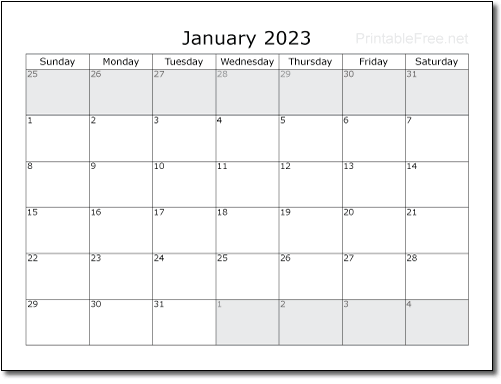 2023 Monthly Calendar Sample