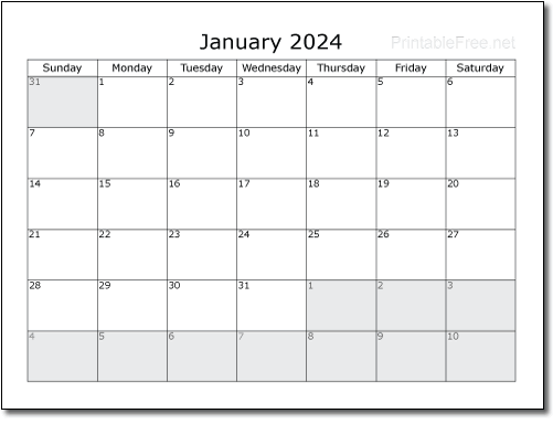 2024 Monthly Calendar Sample