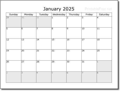 2025 Monthly Calendar Sample
