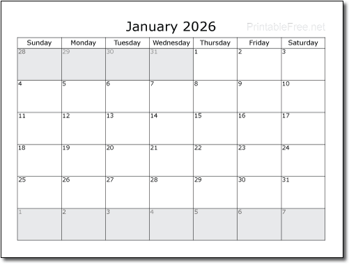 2026 Monthly Calendar Sample